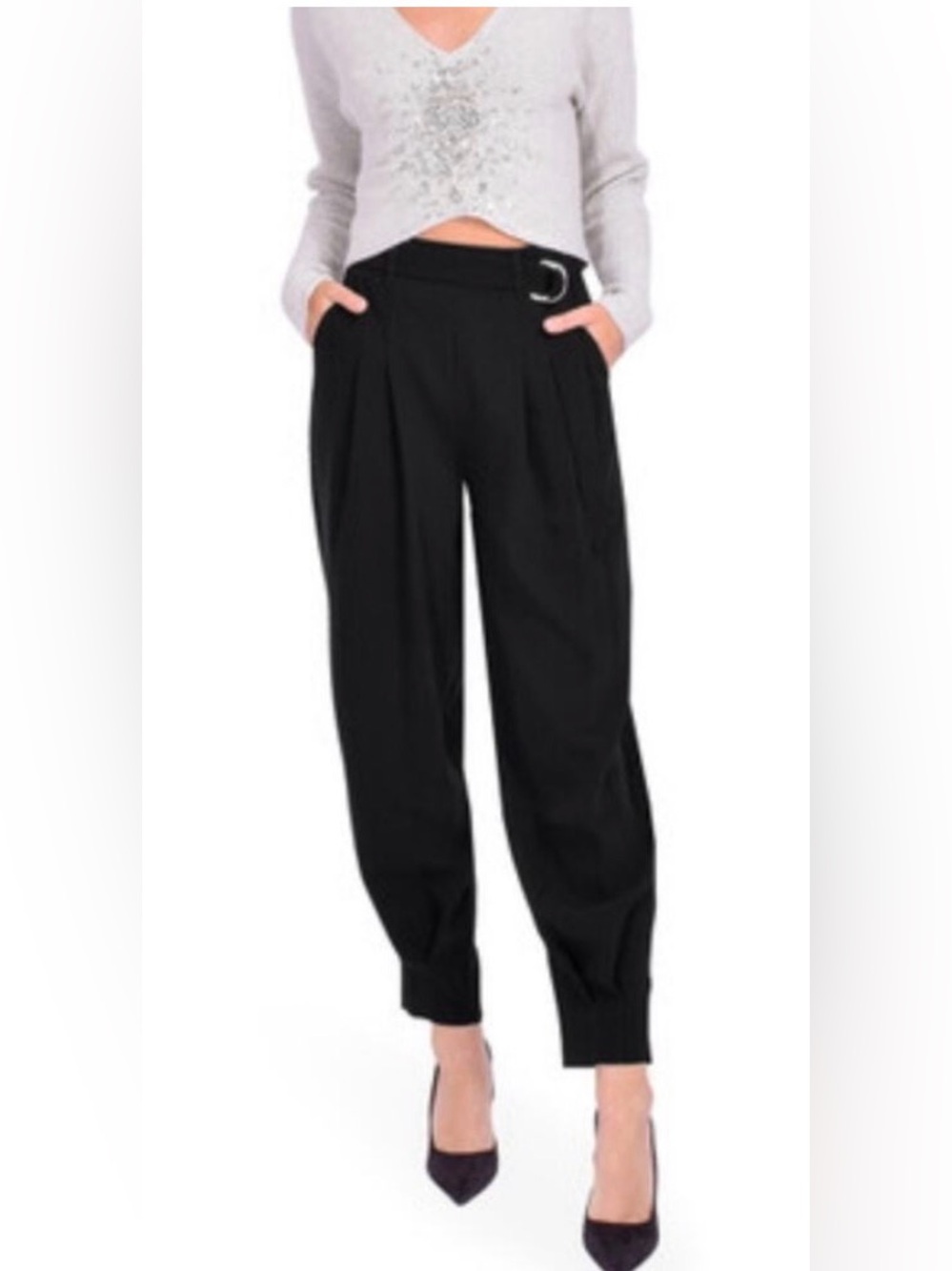 cinq a sept Black Pleated Tapered Track Pants retail $365